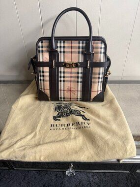 Burberry Check Satchel Bag 👜✨ Classic Nova Check w/ Leather Trim & Strap 🤎